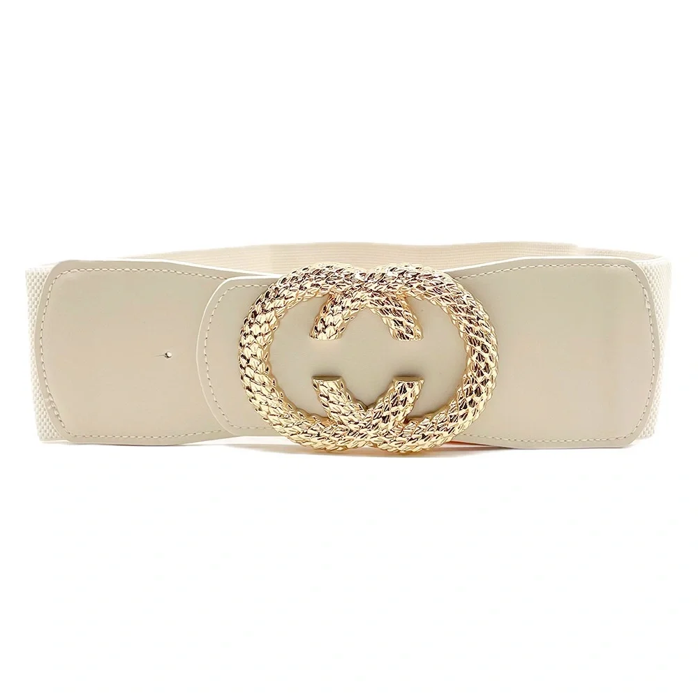 Gold & Red Vegan Leather Wide Waist Statement Belt